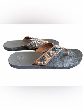 Flojos  Flip Flops with Black and Multicolor Woven Fabric Tribal Straps Men 11